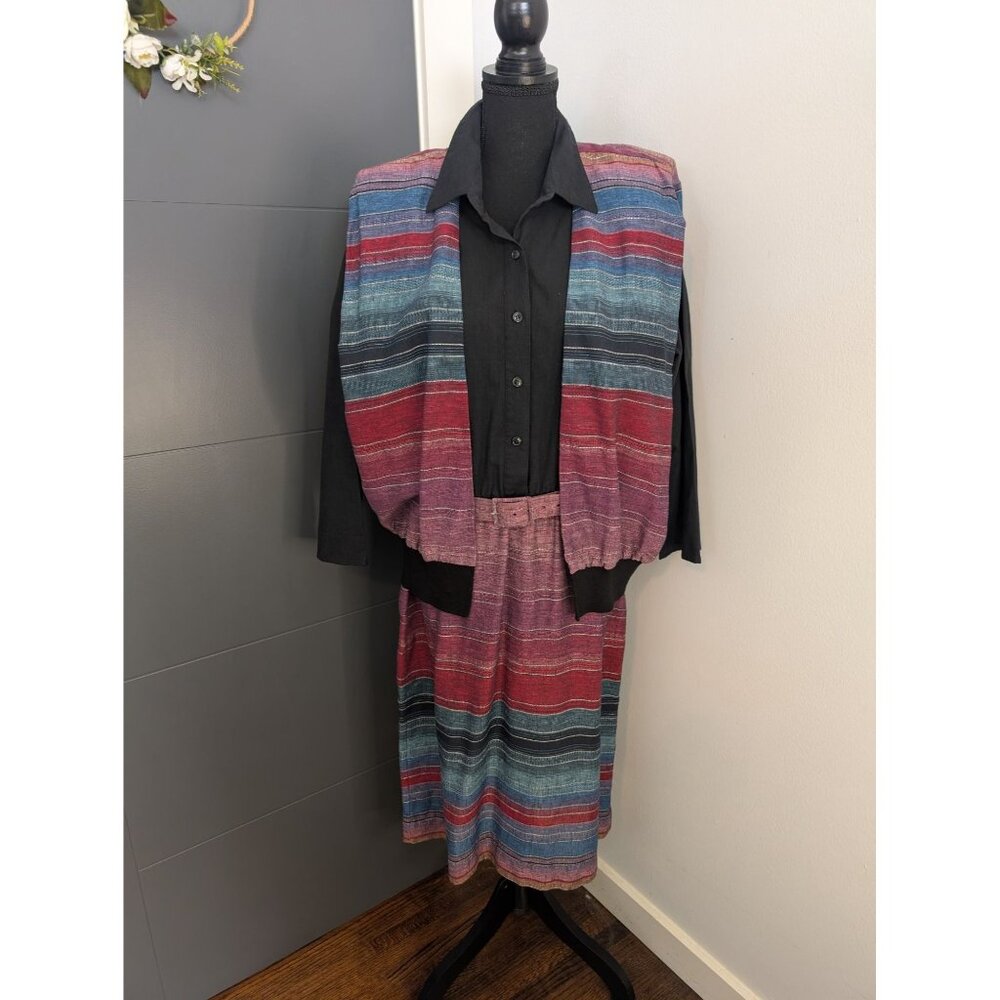 Vintage 1980s Coco of California Striped Two-Piece Dress and Vest Set - 18‎